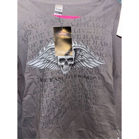 Hot Leathers Men’s Ride Fast Live Hard Skull Biker LS Top - Picture 3 of 5